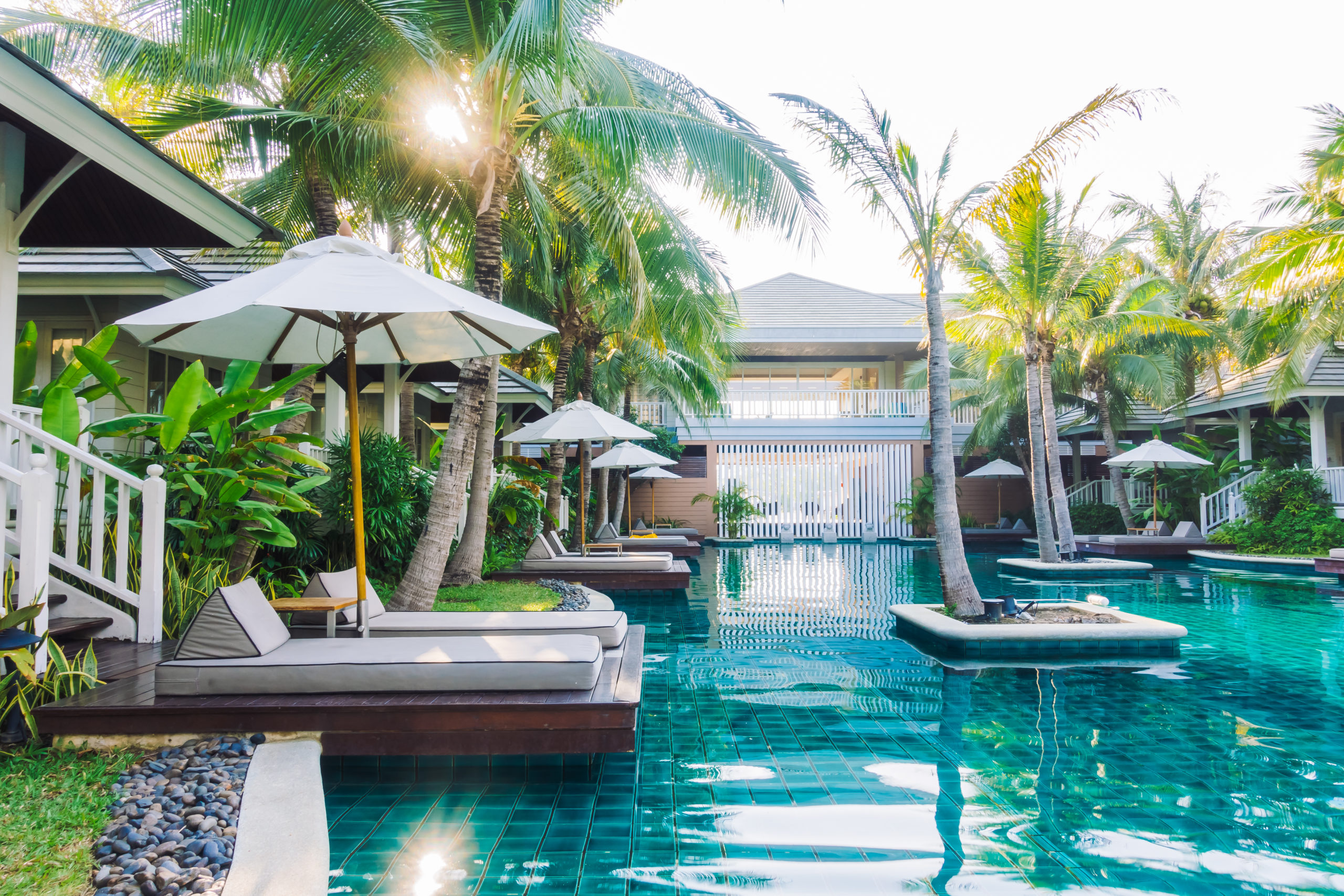 Garden landscape with health retreat vibe